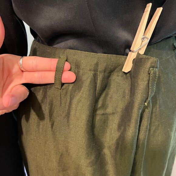 Kate Hill Dark Green Linen High Rise Relaxed Fit Trouser Pants Size 12 - Picture 5 of 13